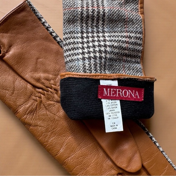 MERONA Plaid Tweed & Genuine Leather Gloves – Size S/M - Picture 4 of 7